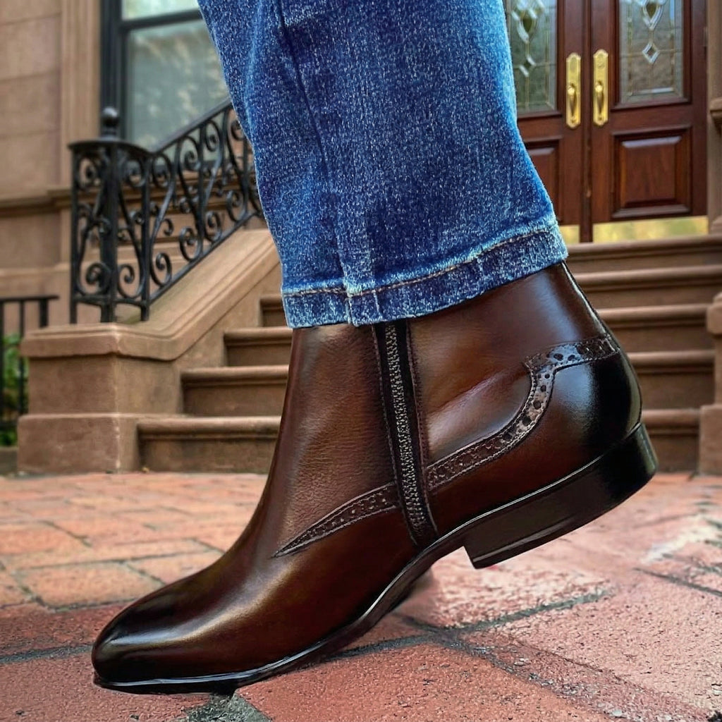 Brown Leather Beja Zipper Boots - ITALIAN AW26