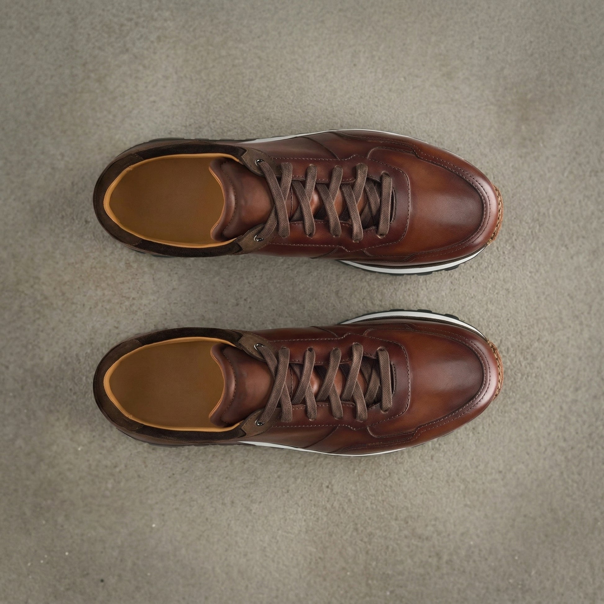 Dark Brown Leather Nausori Lace Up Running Sneaker Shoes