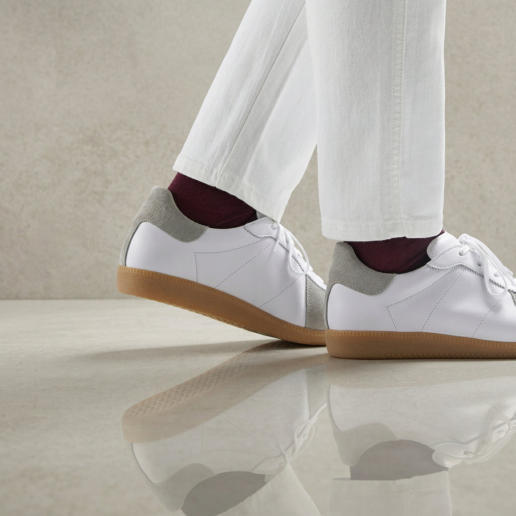 Height Increasing White Leather and Grey Suede Devin Lace Up Sneakers - Summer 2024 Collection