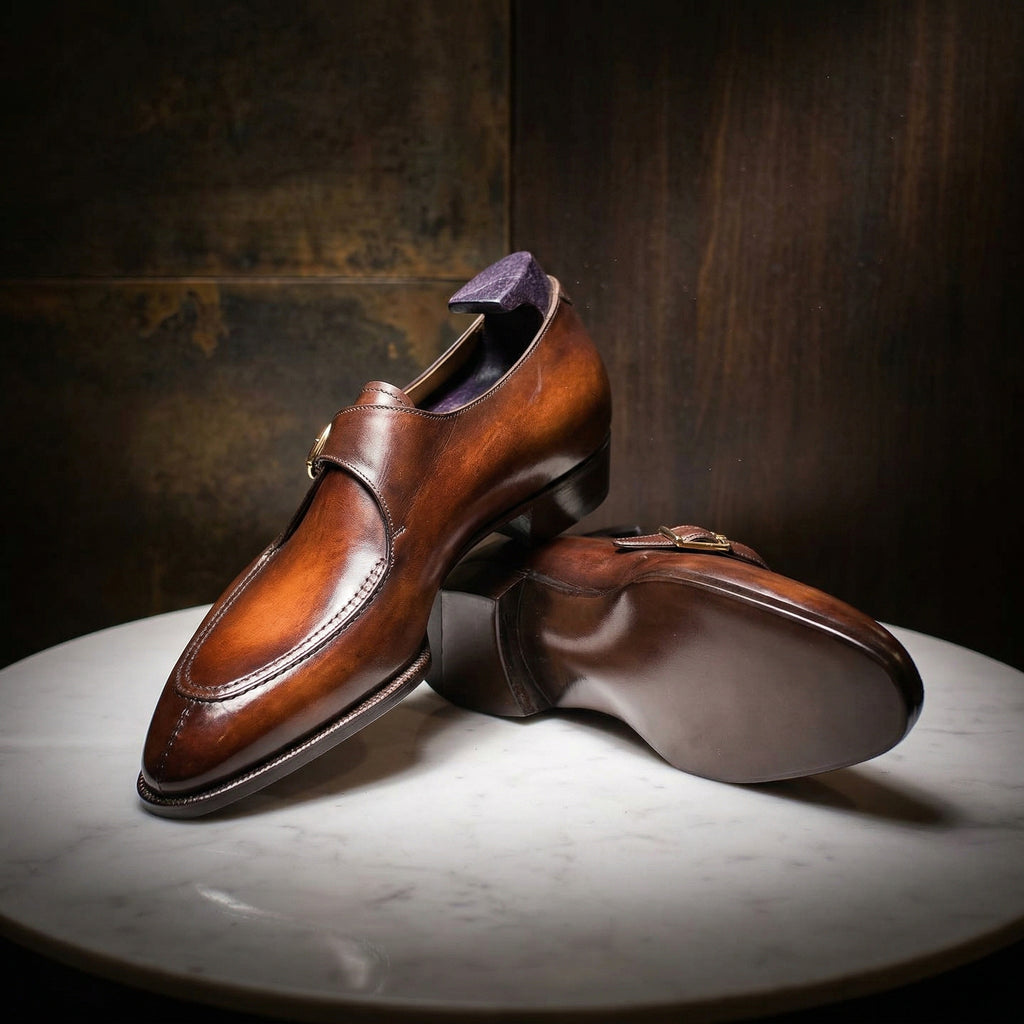 Tan Leather Algarve Single Monk Straps - AW24