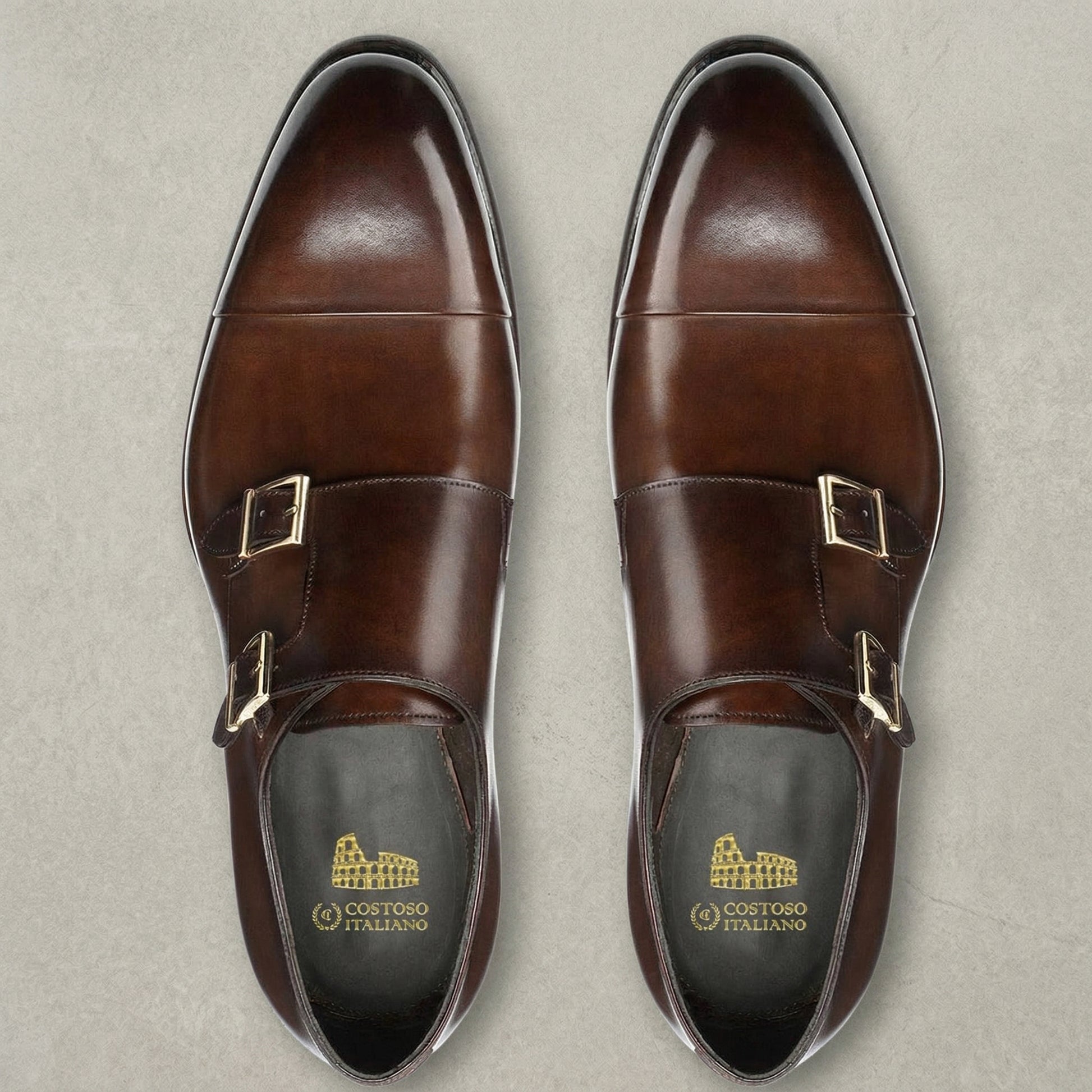 Height Increasing Brown Leather Castle Monk Straps