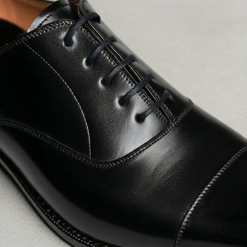 Height Increasing Black Leather Oruro Toe Cap Balmoral Oxford Shoes