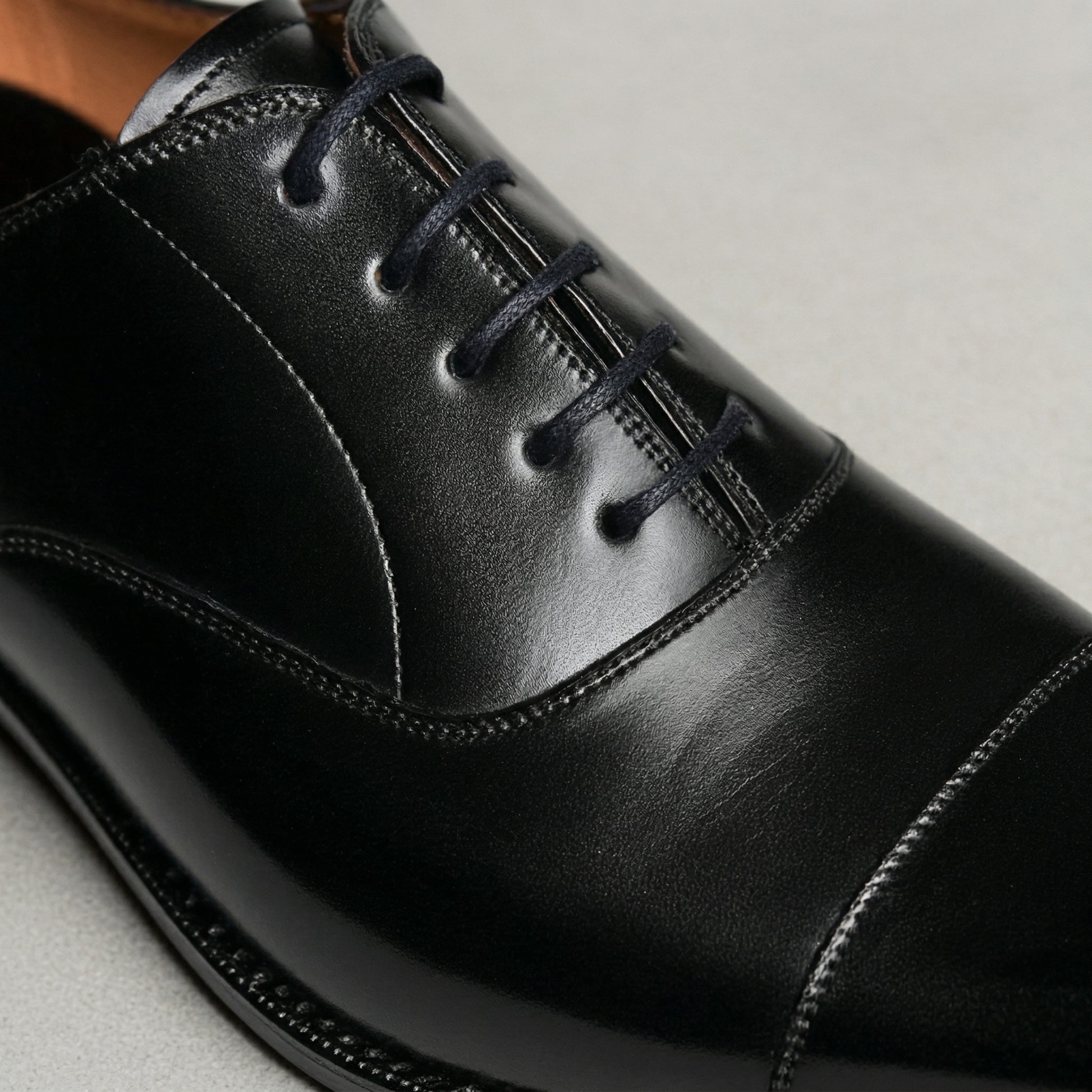 Height Increasing Black Leather Oruro Toe Cap Balmoral Oxford Shoes