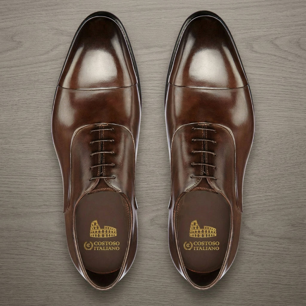 Height Increasing Brown Leather Woodford Balmoral Toe Cap Oxfords - Formal Shoes