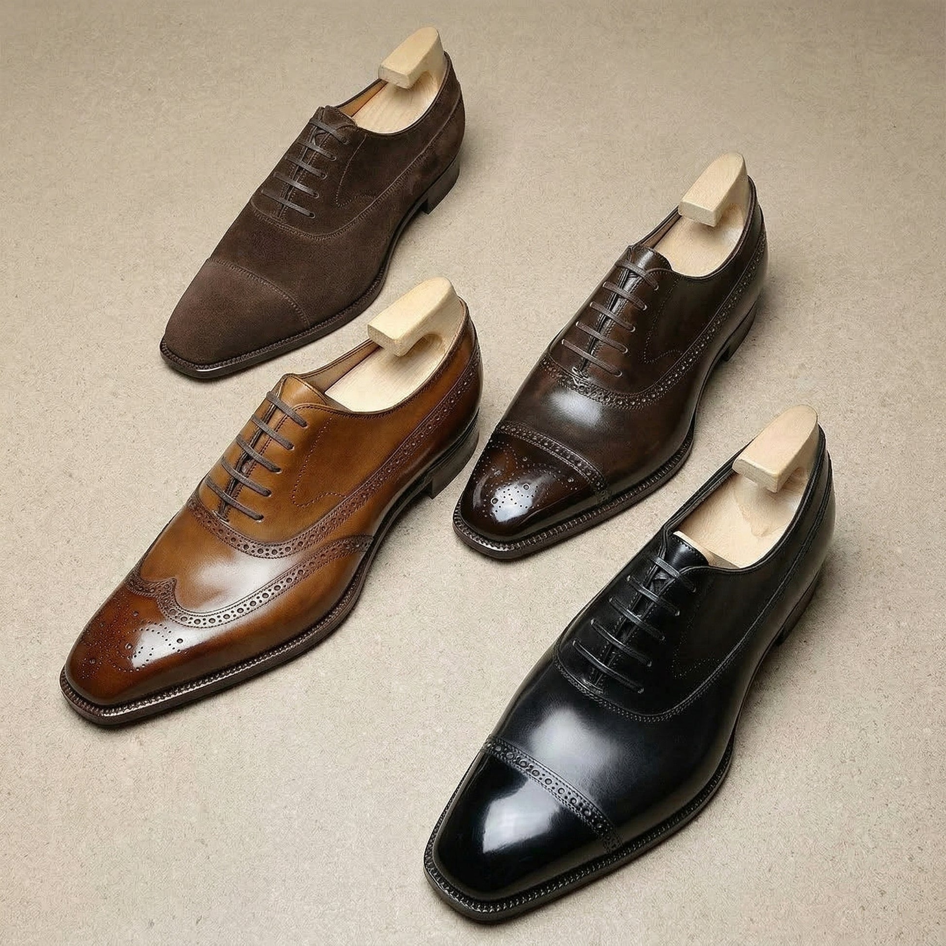 Height Increasing Tan Leather Cedara Brogue Wingtip Oxfords - Formal Shoes