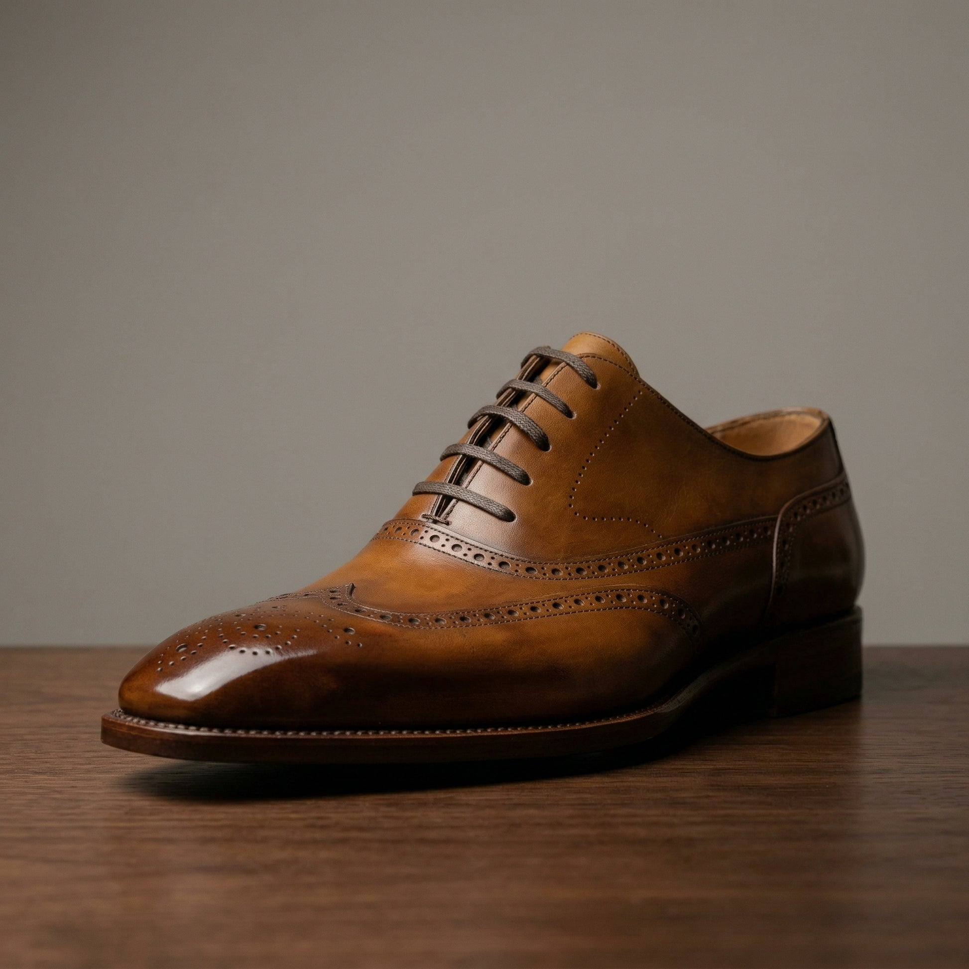 Height Increasing Tan Leather Cedara Brogue Wingtip Oxfords - Formal Shoes