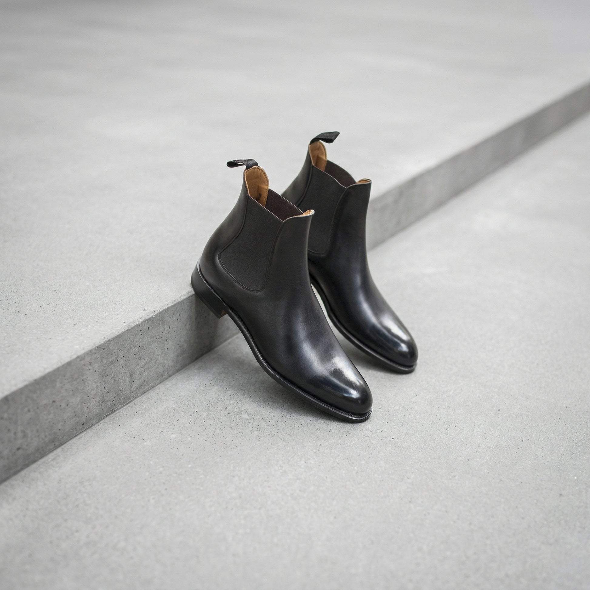 Height Increasing Black Leather Fenland Slip On Chelsea Boots