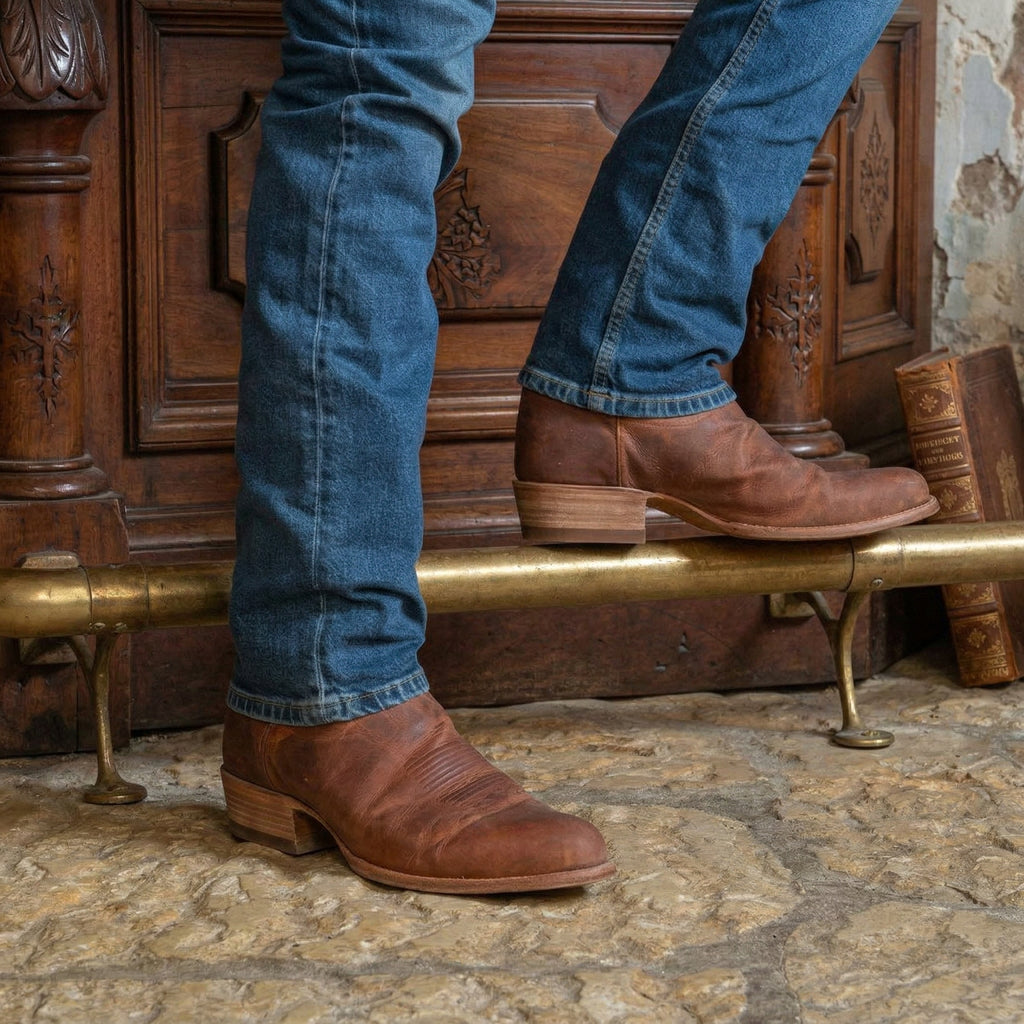 Tan Leather Renovaux Slip On Zipper Western Cowboy Boots - AW24