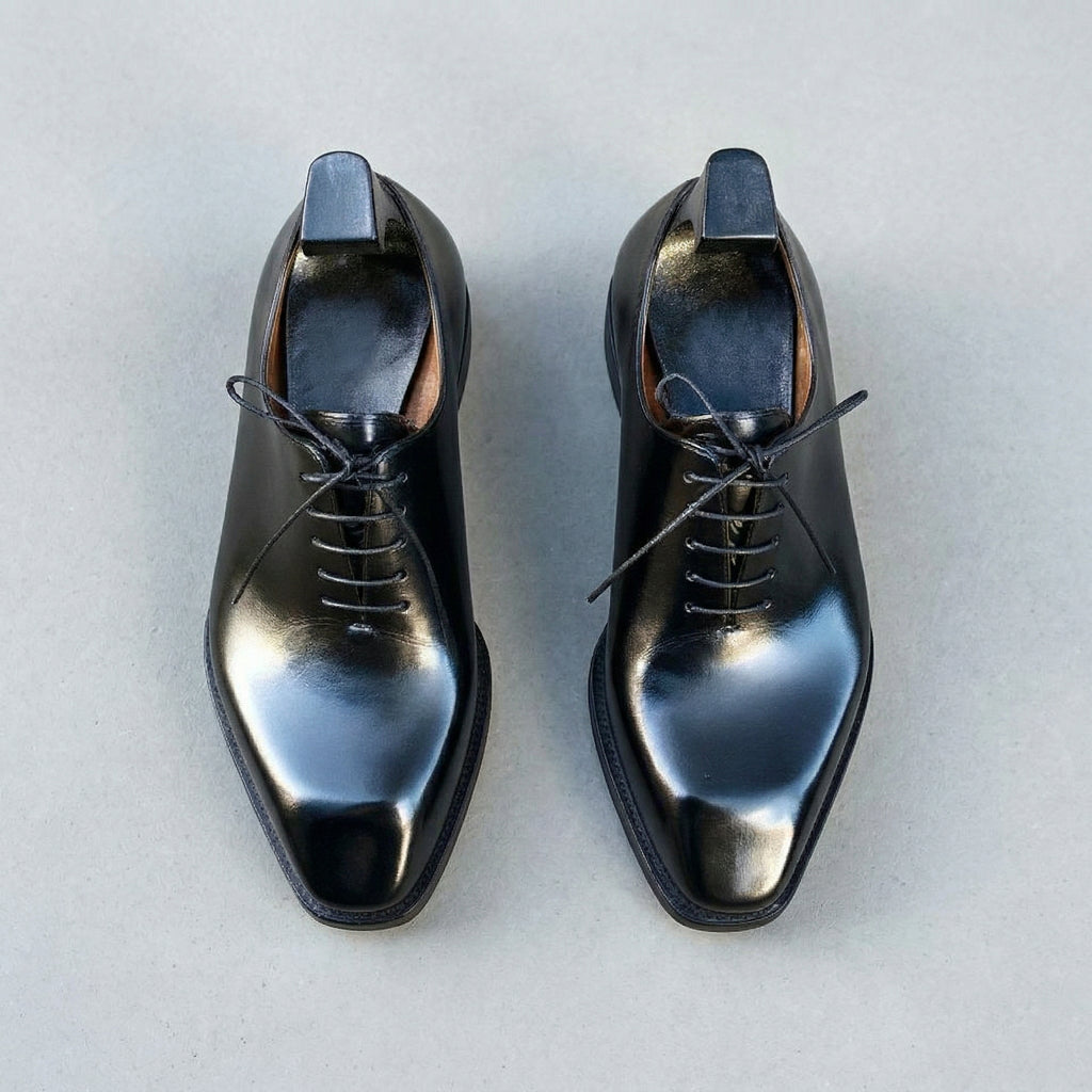 Height Increasing Black Leather Pamira Whole Cut Oxfords - Formal Shoes - AW24