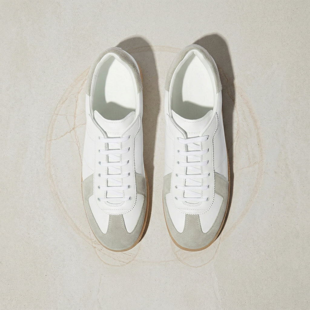 White Leather and Grey Suede Devin Lace Up Sneakers - Summer 2024 Collection