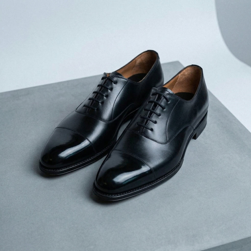 Height Increasing Black Leather Oruro Toe Cap Balmoral Oxford Shoes