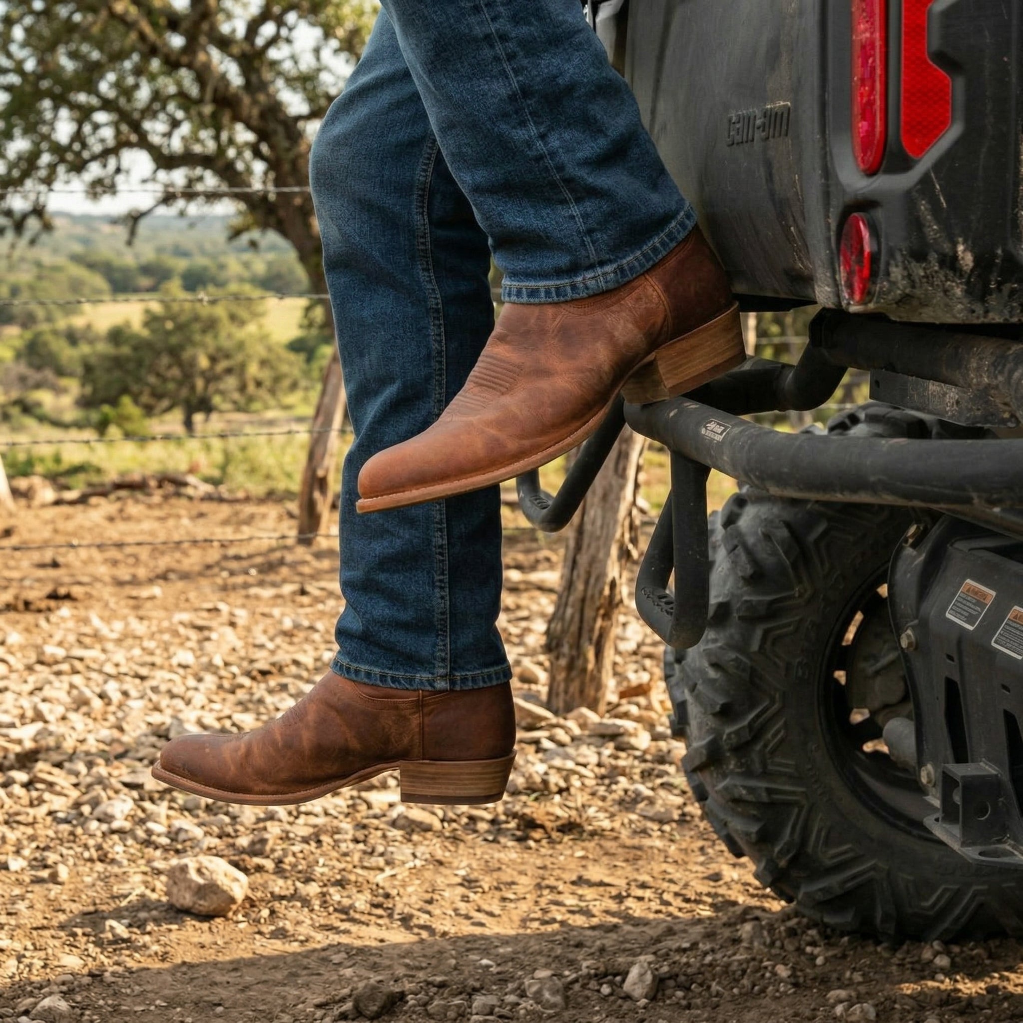 Tan Leather Renovaux Slip On Zipper Western Cowboy Boots - AW24