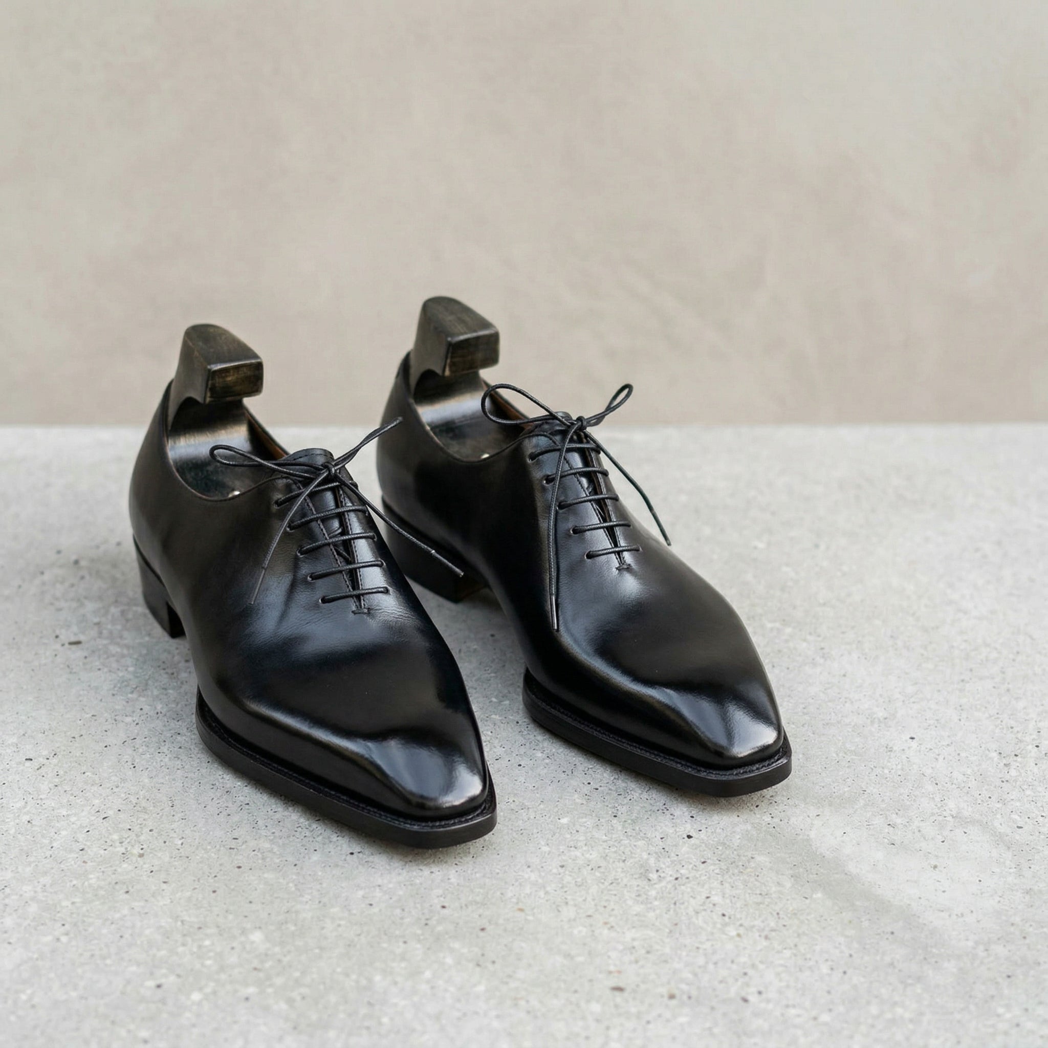 Black Leather Pamira Whole Cut Oxfords - Formal Shoes - AW24