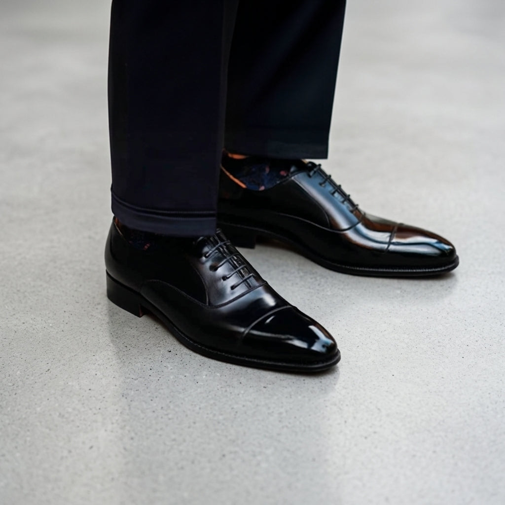 Height Increasing Black Leather Oruro Toe Cap Balmoral Oxford Shoes
