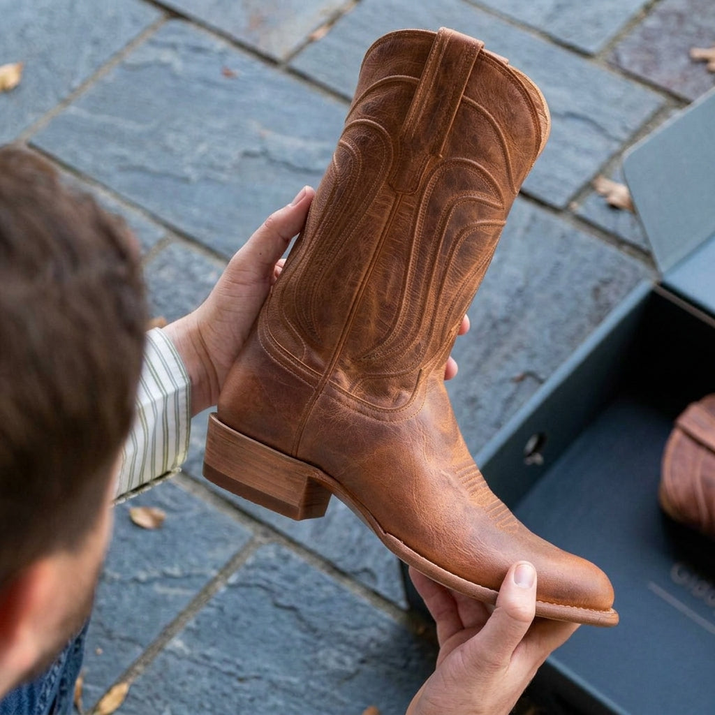 Tan Leather Renovaux Slip On Zipper Western Cowboy Boots - AW24