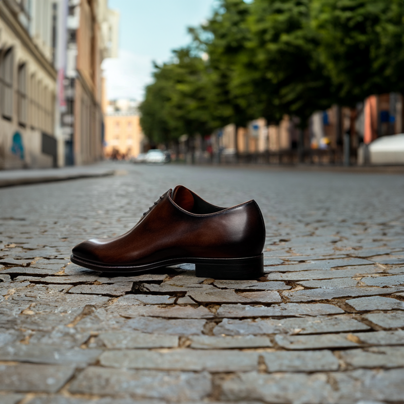 Brown Leather Carmac Whole Cut Oxfords with Poined Toe - Formal Shoes - SS23 - ITALIAN AW26