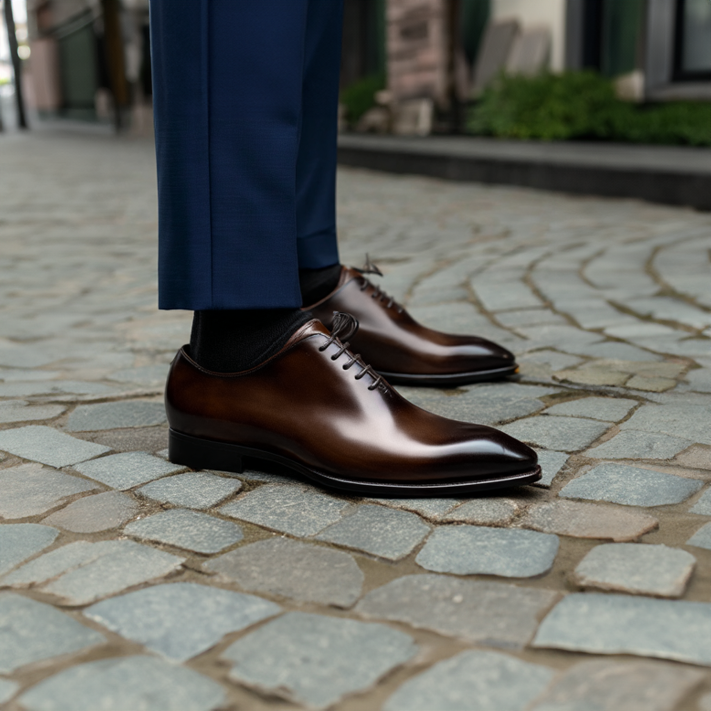 Brown Leather Carmac Whole Cut Oxfords with Poined Toe - Formal Shoes - SS23 - ITALIAN AW26
