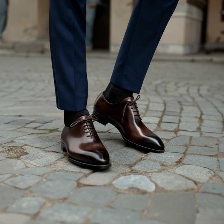 Brown Leather Carmac Whole Cut Oxfords with Poined Toe - Formal Shoes - SS23 - ITALIAN AW26