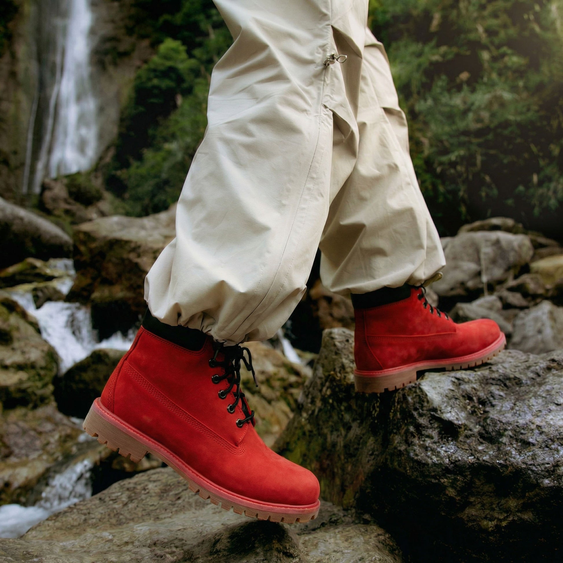 Red Nubuck Leather Selvaggio Ankle Lace Up Combat Hiking Boots with Chunky Track Sole