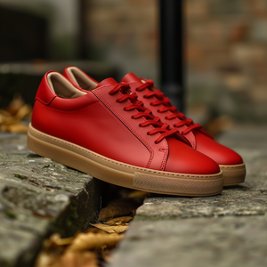 Red Leather Romeo Lace-Up Sneakers With Honey Colour Sole