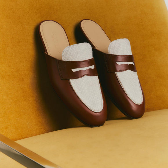 Brown & White Leather Effortless Gait Mule Loafers - Summer 2024 Collection