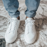 White Leather Sage Slip Lace-Up Sneakers with White Sole - Summer 2024 Collection