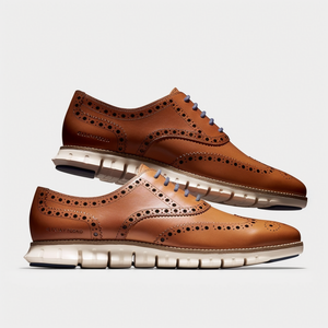 Tan Leather Evaristo Lace Up Oxfords with White Hybrid Sole