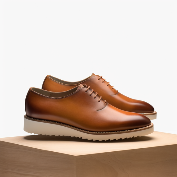 Tan Leather Isadora Lace Up Whole Cut Oxfords with White Sole