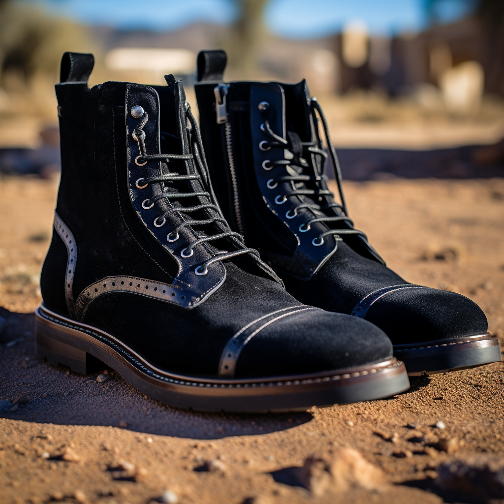 Black Suede Querida Lace Up Derby Brogue Toe Cap Boots with Zipper 