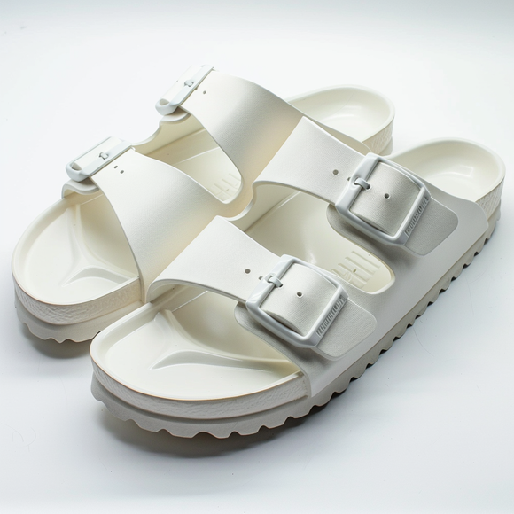 White Leather Pearl Pamper Slippers with Buckle - Summer 2024 Collection