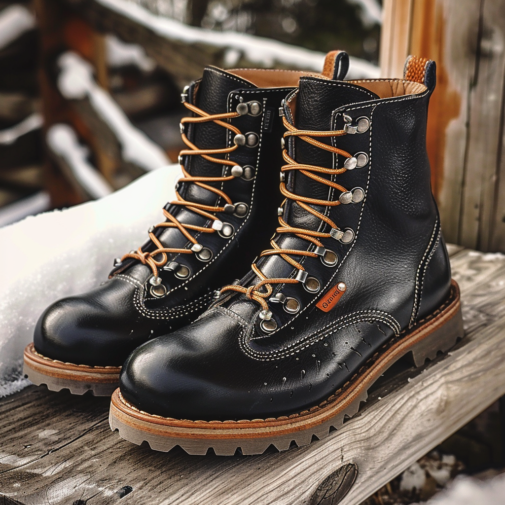 Black Leather Trek Titans Hiking Boot with Chunky Track Soles - SUMMER 2024 COLLECTION