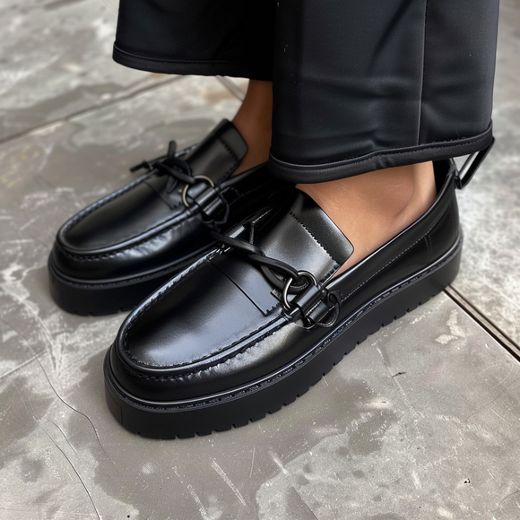 Black Leather Loafer Sneakers  - Summer 2024 Collection