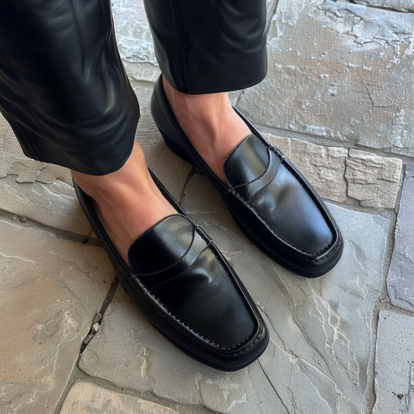 Black Leather Slip-On Loafers   - Summer 2024 Collection