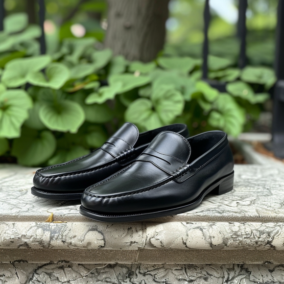Black Leather Venetian Dapper Drift Loafers - Summer 2024 Collection