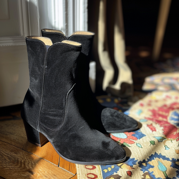Black Suede Ankle Zipper Boots - Summer 2024 Collection