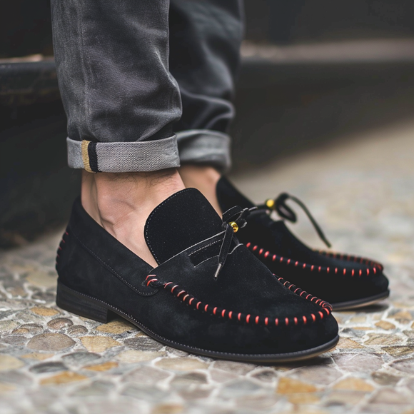 Black Suede Moccasin Loafers Shoe  - Summer 2024 Collection