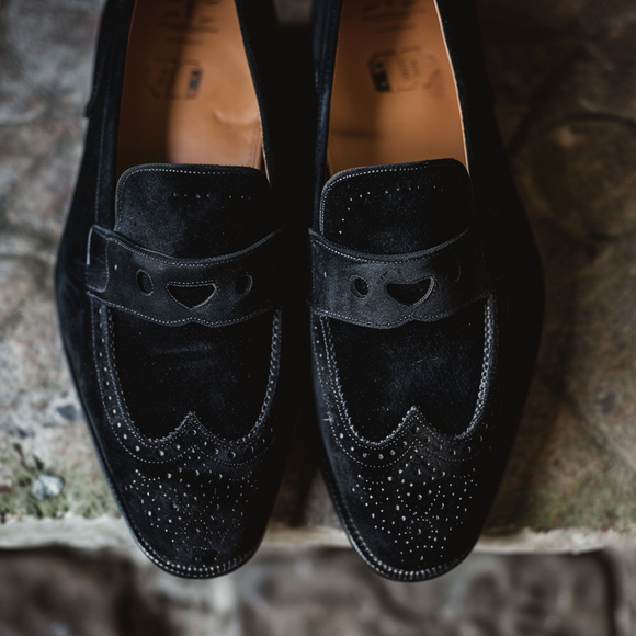 Black Suede Wingtip Loafers Shoe  - Summer 2024 Collection