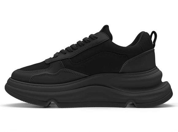 Black Leather Sprint Lace-Up Sneakers with Black Sole - Summer 2024 Collection