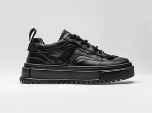 Black Leather Amelie Lace Up Sneakers - Summer 2024 Collection