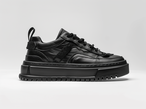 Black Leather Amelie Lace Up Sneakers - Summer 2024 Collection