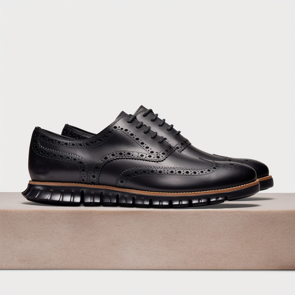Black Leather Everett Lace Up Oxfords with Black Hybrid Sole