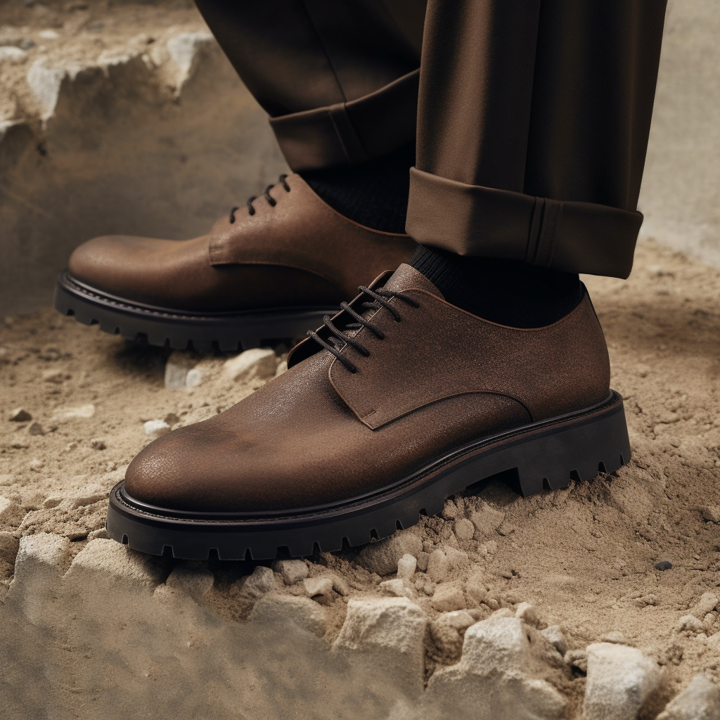 Tan Leather Hermes Chunky Derby Shoes 