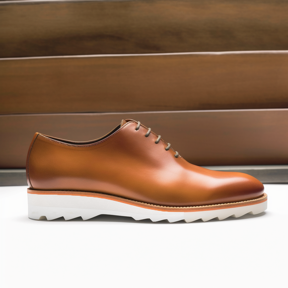 Tan Leather Stellan Lace Up Whole Cut Oxfords with White Sole - Summer 2024 Collection