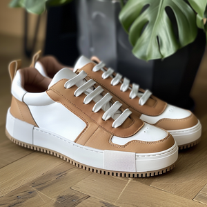 Tan & White Suede Leather Forest Flair Lace-Up Sneakers with White Sole - Summer 2024 Collection