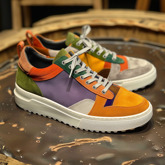 Multi Colour Suede Leather Verdant Vogue Lace-Up Sneakers with White Sole - Summer 2024 Collection