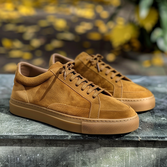 Tan Suede Leather with Low Top Jet Elite Lace-Up Sneakers with White Sole - Summer 2024 Collection