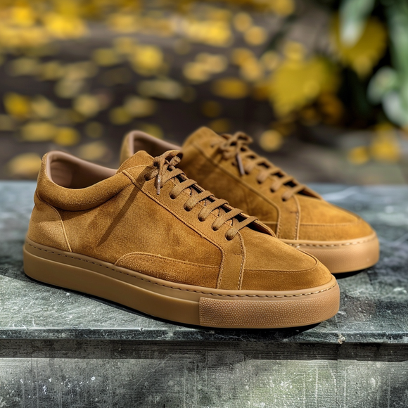 Tan Suede Leather with Low Top Jet Elite Lace-Up Sneakers with