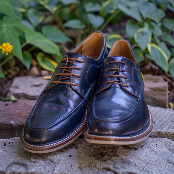 Blue Leather Noble Strides Derby Oxfords - Summer 2024 Collection