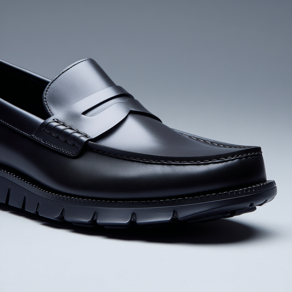 Black Leather Evarado Penny Loafers with Black Hybrid Sole - SS23 -  Casual Shoes Collection