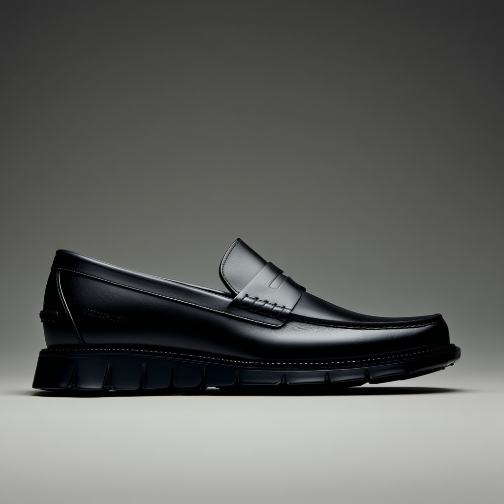 Black Leather Evarado Penny Loafers with Black Hybrid Sole - SS23 -  Casual Shoes Collection